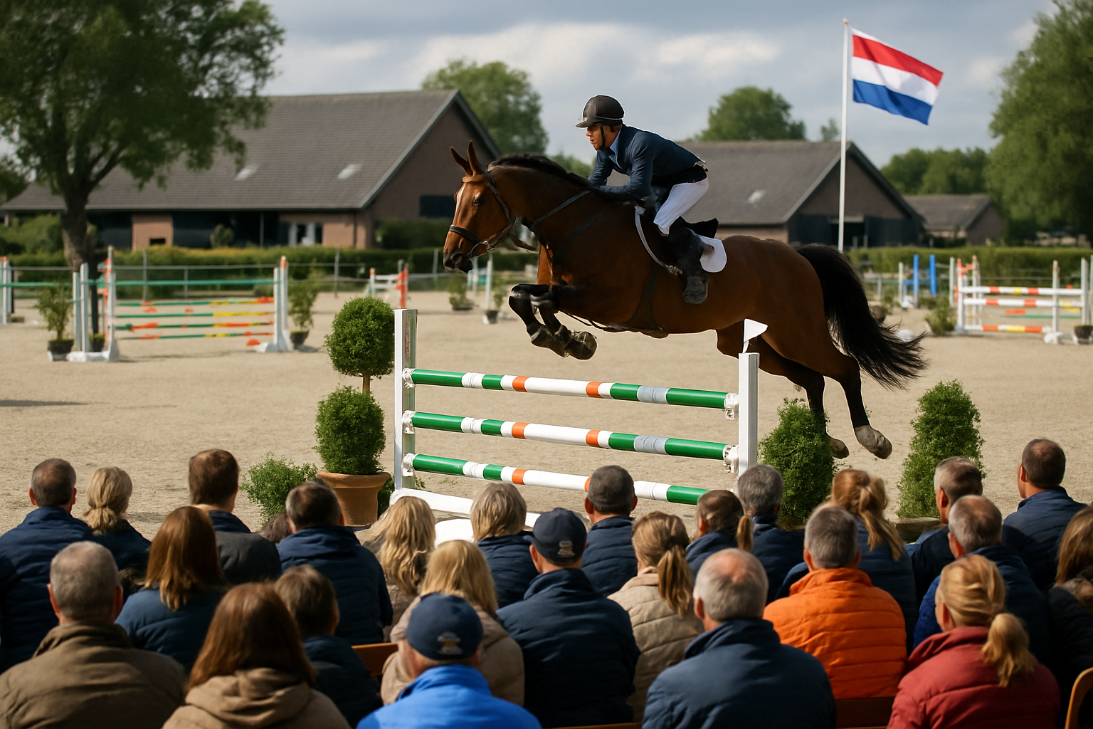 Publiek bij een hippisch evenement in Nederland, springconcours outdoor